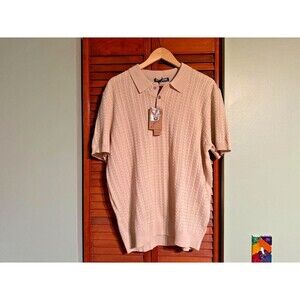 PJ PAUL JONES Mens Knit Polo Shirt Short Sleeve Hollow Out Knit Shirt Texture